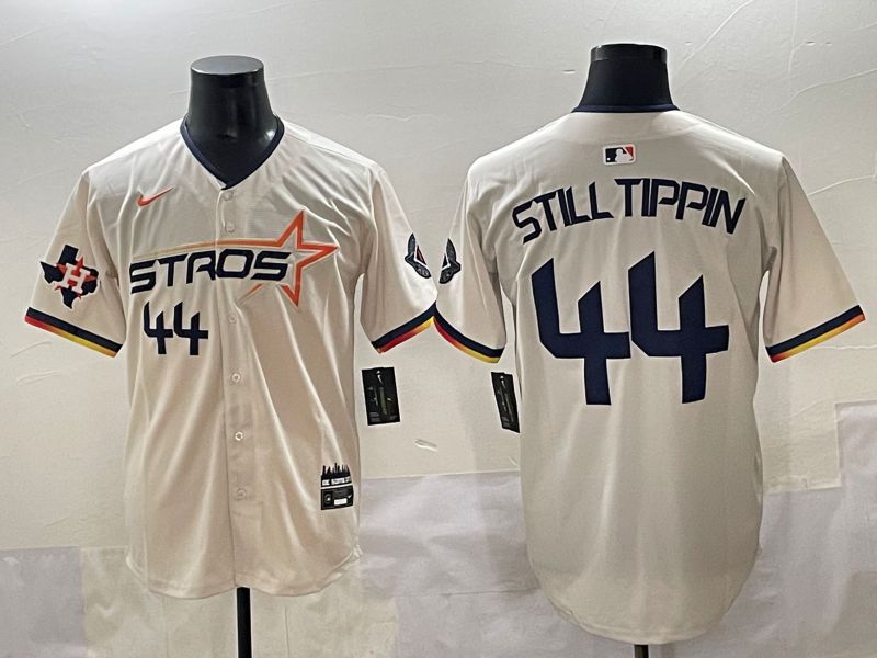 Men 2025 Houston Astros #44 Still Tippin Cream Three generations Joint Name Nike MLB Jersey style 3